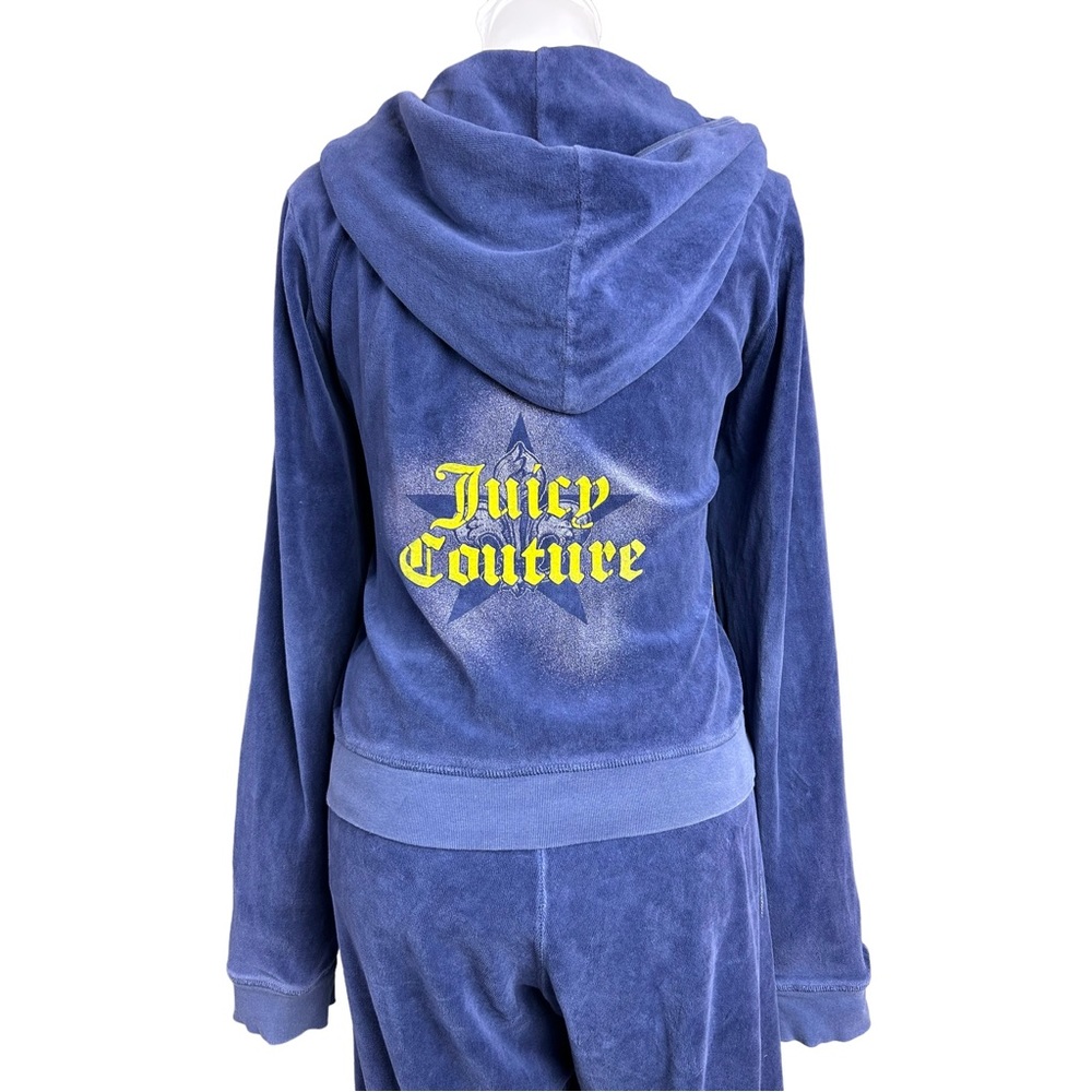 Juicy Couture Blue Velour Track Jacket with Yellow Logo